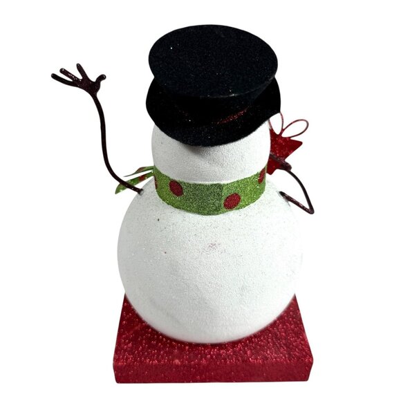 Pier 1 Glitter Snowman With Present Top Hat And Scarf Stocking Holder 8" RARE - Picture 3 of 9